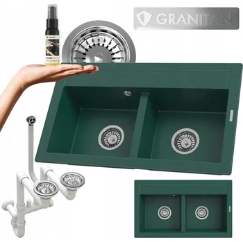 Granitový dřez Dvoukomorový granitový dřez Granitan DUET, zlatá barva