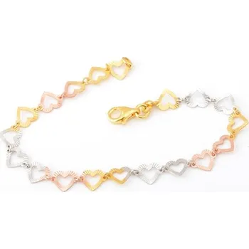 Náramek Dámský stříbrný pozlacený náramek se srdíčky 63729F 17cm