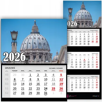 Kalendář TRÍDÍLNÝ NÁSTĚNNÝ KALENDÁŘ ROK 2026 - KOPULE SV. PETRA - NÁBOŽENSKÉ MOTIVY - RŮZNÉ VZORY