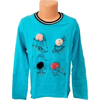 Dívčí tričko LEMON BERET bambulky s očima dlouhý rukáv modré Modrá, Velikost: 128/134 128/134