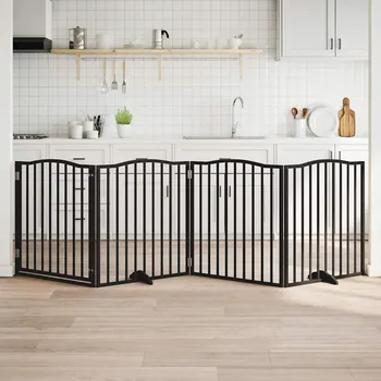 klec pro psa vidaXL Zábrana pro psy s dvířky skládací 4 panely 320 cm [352211] Barva: Černá