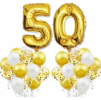 Balónek Sada ZLATÝCH BALÓNKY k 50. NAROZENINÁM výročí svatby jubileu BÍLÉ konfety
