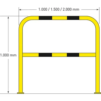 Zábradlí Ochranná zábrana, žlutě poplastovaná, na hmoždinky, 4 pruhy, Ø 48 mm, v 1000 mm, š 1500 mm