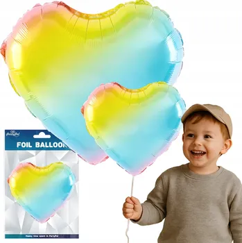 Balónek FÓLIOVÝ BALÓNEK S POTISKEM NA HELIUM BAREVNÉ DUHOVÉ SRDCE MATNÝ 45 CM