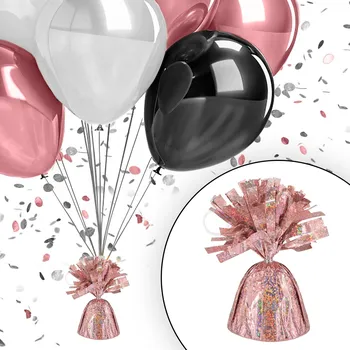 Party dekorace ZÁVAŽÍ K BALÓNKŮM S HELIEM RŮŽOVÉ ZLATO HOLOGRAFICKÉ DEKORACE