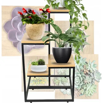 Stojan na květiny VOLNĚ STOJÍCÍ DRŽÁK NA KVĚTINÁČ / STOJAN NA KVĚTINY, ROSTLINY, 4 ÚROVNĚ, KOVOVÝ, RUSTIKÁLNÍ, 76 cm