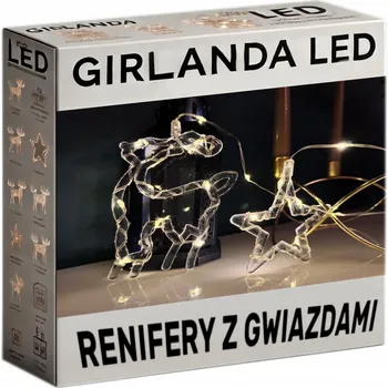 Vánoční dekorace Světelný Závěs ozdoba sob + hvězdičky LED girlanda