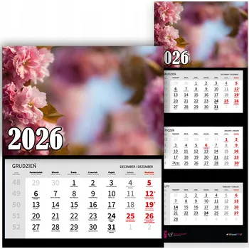 Kalendář TRÍDÍLNÝ NÁSTĚNNÝ KALENDÁŘ ROK 2026 | KVĚTINY BLUR DÁREK RŮZNÉ VZORY
