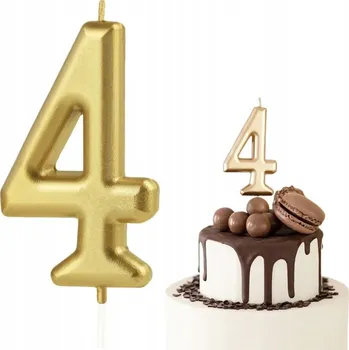 Dortová svíčka ZLATÁ ČÍSLICE ČÍSLO 4 ČTYŘI ZLATÉ DEKORATIVNÍ SVÍČKY NA DORT