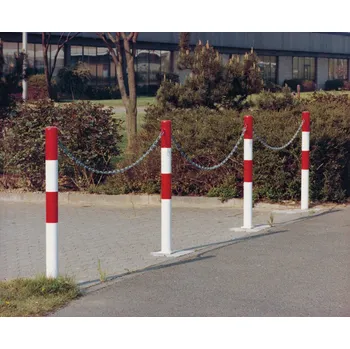 parkovací zábrana Ochranný sloupek, lakovaný, červeno-bílý, k přišroubování k podlaze, Ø 76 mm, 2 oka na řetěz