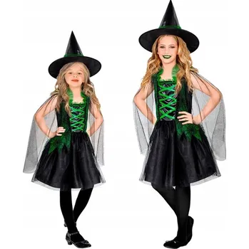 Karnevalový kostým KOSTÝM ČARODĚJKY ČARODĚJNICE ČERNO-ZELENÝ 116