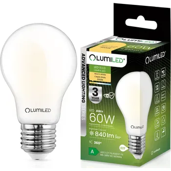 Žárovka LED žárovka E27 A60 4W = 60W 840lm 3000K Teplá bílá 360° FILAMENT LUMILED