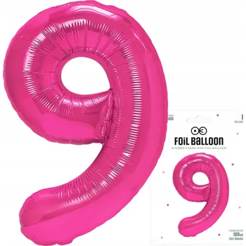 Balónek Fóliový balónek ČÍSLICE 9 DEVĚT Velký růžový balónek na helium 100 cm