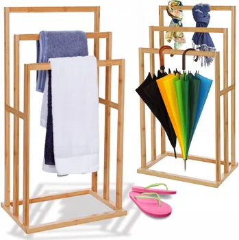 Věšák Šatní tyč MORE&DECO bambusová béžová se 3 háčky