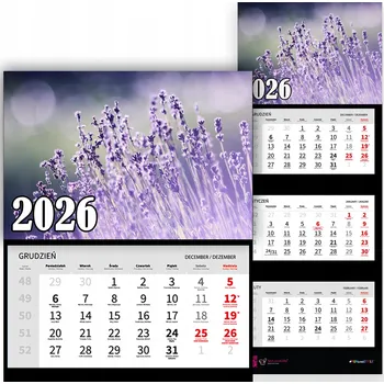 Kalendář Nástěnný kalendář - plánovač třídílný rok 2026 | Levandule DÁREK Různé vzory