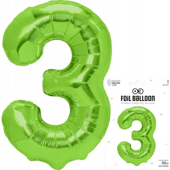 Balónek FÓLIOVÝ BALÓNEK ČÍSLICE 3 TŘI VELKÝ ZELENÝ BALÓNEK NA HELIUM 100 cm