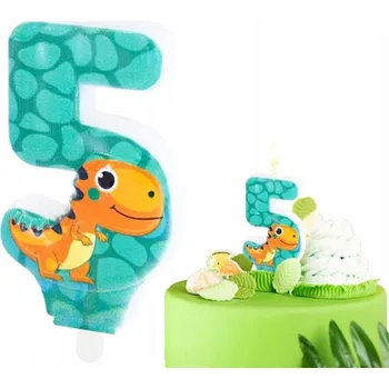 Dortová svíčka SVÍČKA DINOSAUŘI ČÍSLICE 5 PĚT SVÍČKY DINO DEKORATIVNÍ NA DORT