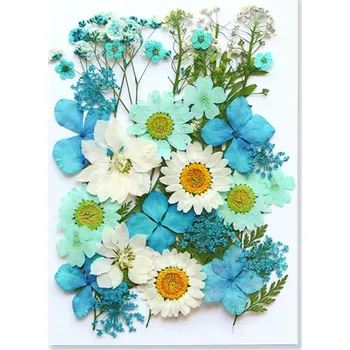 Obraz Lisované modré a bílé květiny v pryskyřici Obdélníkový přívěsek Ručně vyráběná dekorace Originální dárek Šperky z pryskyřice