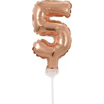 Balónek ČÍSLICE NA DORT nafukovací - 5 rose gold - 13cm