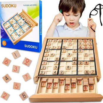 Dřevěná hračka DŘEVĚNÉ SUDOKU LOGICKÁ HRA VZDĚLÁVACÍ DŘEVĚNÁ DESKA PRO DĚTI 3+