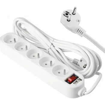 Napájecí kabel SILNÝ A PEVNÝ PRODLUŽOVACÍ KABEL LIŠTOVÝ 3M 5 KUSŮ ZÁSUVEK BÍLÝ ZÁSUVKOVÁ LIŠTA