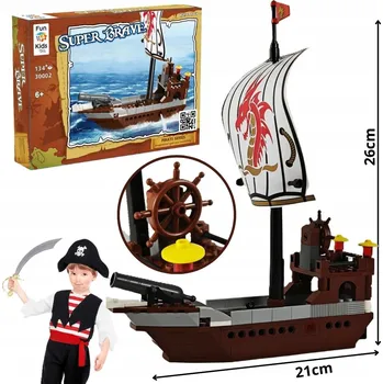 ostatní stavebnice Stavební Stavebnice fun4kids Pirátská Loď s dělem a plachtou 134 dílů