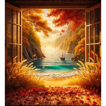 Diamantové malování Diamantové malování - Okno do podzimní zahrady (70 x 70)