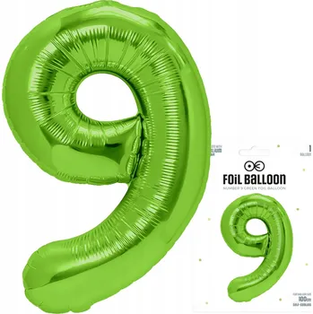 Balónek Fóliový balónek ČÍSLICE 9 DEVĚT VELKÝ ZELENÝ BALÓNEK NA HELIUM 100 cm