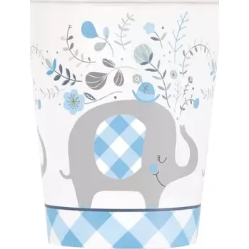 Party dekorace Papírové kelímky Sloník s květinami modrý