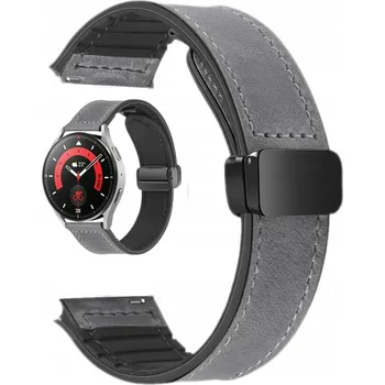 Řemínek na hodinky ŠEDÝ MAGNETICKÝ ŘEMÍNEK NÁRAMEK ŘEMÍNEK 20MM SILIKON + KŮŽE PRO HODINKY