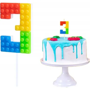 Dortová svíčka BAREVNÁ SVÍČKA KOSTKY ČÍSLICE 3 TŘI DEKORATIVNÍ SVÍČKY NA DORT NAROZENINY