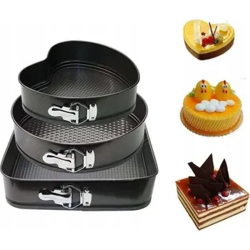 Forma na pečení SADA 3 KS FORMY FORMA NA DORT , PLECH NA PEČENÍ ČTVEREC SRDCE