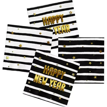 Papírový ubrousek Papírové ubrousky černobílé pruhované Happy New Year