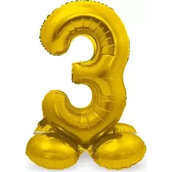Balónek Stojící foliová číslice - zlatá 3 - 72 cm