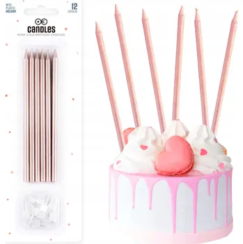 Dortová svíčka SVÍČKY ROSE GOLD RŮŽOVÉ 12 Ks DEKORAČNÍ NA DORT K NAROZENINÁM