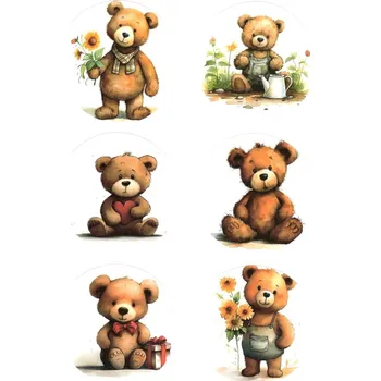 samolepka Samolepky, kulaté, MEDVÍDCI, 4,5 cm, 6ks/arch