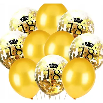 Balónek LATEXOVÉ BALÓNKY ZLATÉ S KONFETAMI ČÍSLICE 18 SADA NAROZENINOVÝCH BALÓNKŮ