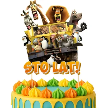 Obraz TOPER NA DORT TOPPER VESELÁ ZVÍŘÁTKA ZOO LEV ZVÍŘATA NAROZENINOVÁ DEKORACE