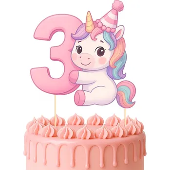 Obraz OZDOBA NA DORT TOPPER JEDNOROŽCI ROCEK DUHA RŮŽOVÁ DEKORACE NAROZENINY