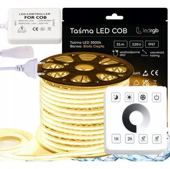 LED páska SADA LED COB pásek 230V 35m 3000K TEPLÁ BÍLÁ NAPÁJECÍ ZDROJ OVLADAČ DÁLKOVÝ OVLADAČ
