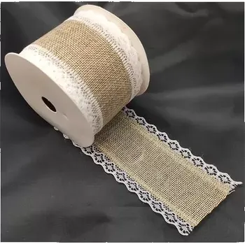 Stuha Jutová stuha obšitá krajkou 5 x 450 cm