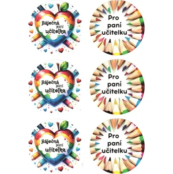 samolepka Samolepky, kulaté, PRO PANÍ UČITELKU, 4,5 cm, 6ks/arch