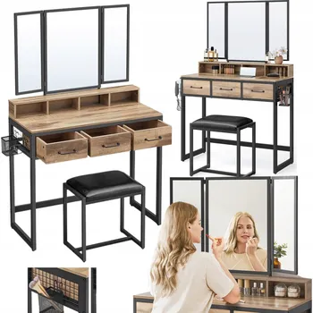 Toaletní stolek Toaletní Stolek Vasagle černý, odstíny hnědé matné 90 x 141 x 40 cm