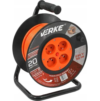 Napájecí kabel Prodlužovací Kabel bubnový, zahradní Verke 20 m 4 ks zásuvek oranžový