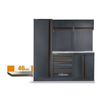 Dílenský stůl Profi ponk do garáže dílny se skříní a vrchními skříňkami a děrovanými