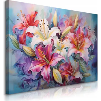Obraz OBRAZ DO LOŽNICE BAREVNÉ LILIE KVĚTINY PŘÍRODA ROSTLINY ABSTRAKCE 90x60