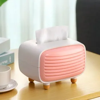 Zásobník na papírové ručníky Malý stolní zásobník na papírové kapesníčky ve stylu Vintage Radio Barva: Růžová