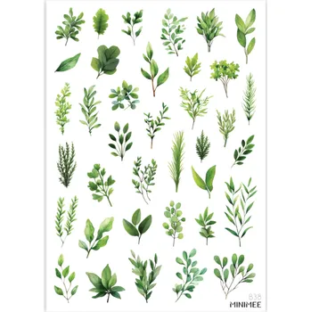 Dětské zboží MINIMEE Papírové samolepky v aršíku A5 zelené listy