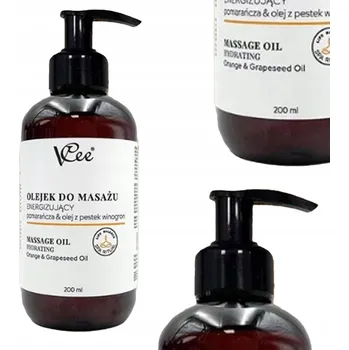 Masážní přípravek Masážní olej VCee pomeranč a olej z hroznových jader 200 ml veganský
