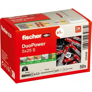 Hmoždinka FISCHER DUOPOWER 5x25S Hmoždinka rozpěrná - Šroub se zuby do betonu, sádry, cihly
